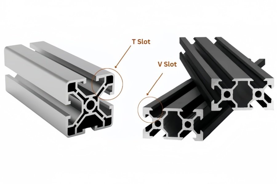 Standard T-slot aluminum extrusion cross-section for modular structural framing.