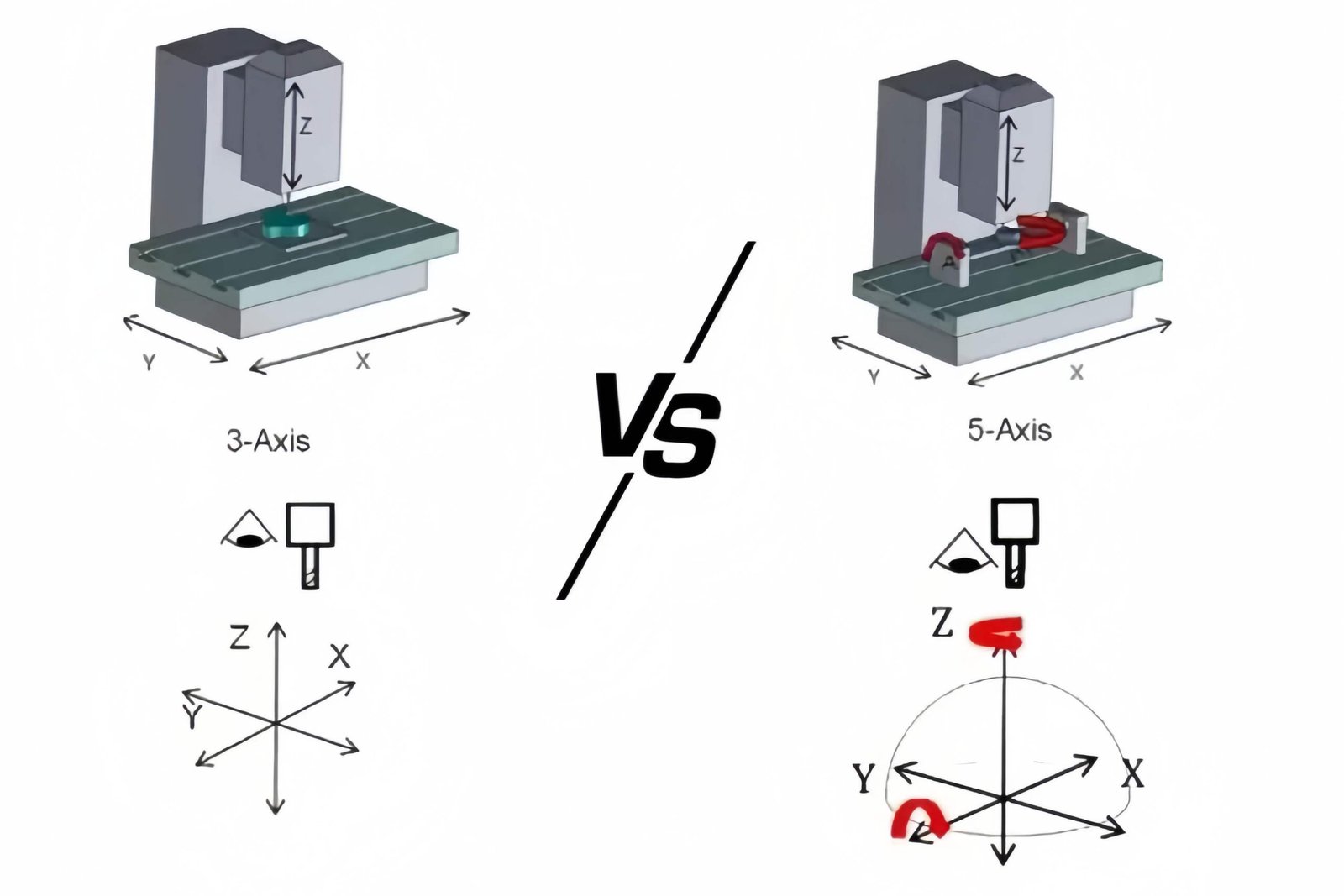 Comparison Chart: 3-Axis vs. 5-Axis Machining